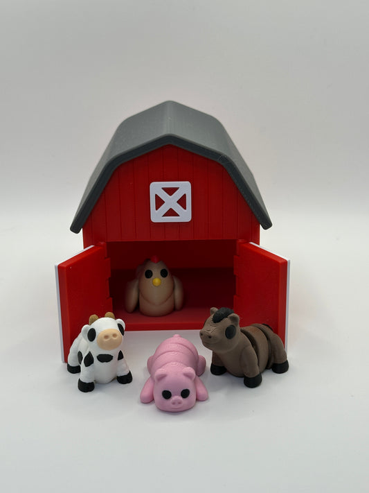 Red Barn with revolving doors with 5 mystery farm animals